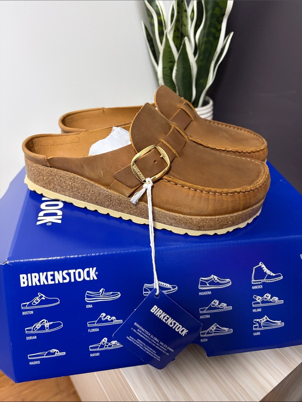 Birkenstock Women's Tan oiled Leather Buckle Clog Mule-BUCKLEY- COGNAC 🤎. NIB!!